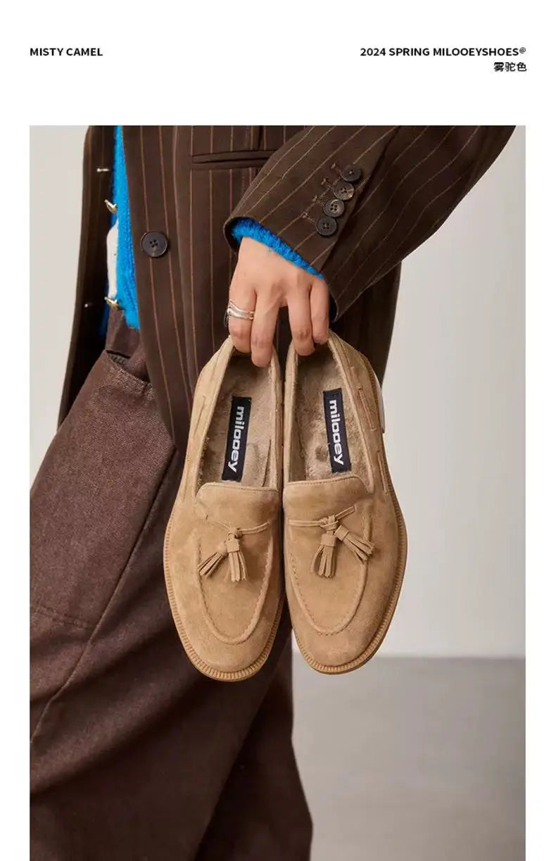 Casual Loafers Women Suede Tassel Round Toe Non-Slip Flat Shoes Women Flat Comfortable Vintage Loafers