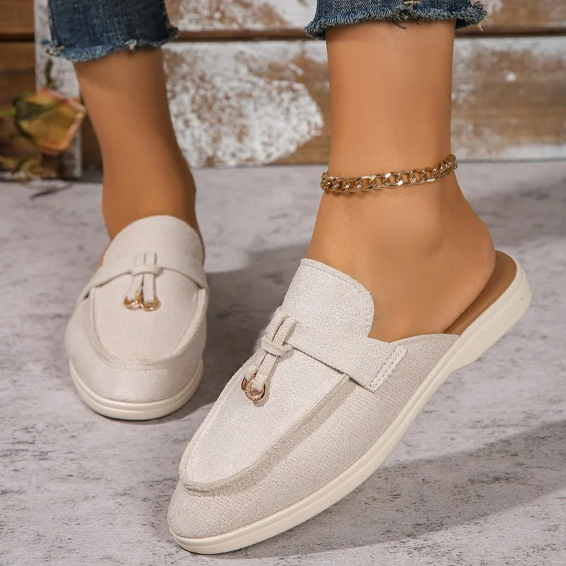 2025 New Casual Flat Bottom Lock Tassel Loafers Fashion Women Single Shoes Brand Metal Buckle Slipper Comfortable Slip on Shoes