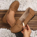 Women Tassel Moccasins Loafers PU Slip‑on Flat Shoes Comfort Walking Shoes Ladies Round Toe Casual Driving Flats for Daily Wear