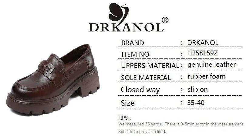 DRKANOL 2026 Spring Women Shoes Thick Heel Slip On Loafers Handmade Retro Chunky Platform Round Toe Pumps Ladies High Heel Shoes