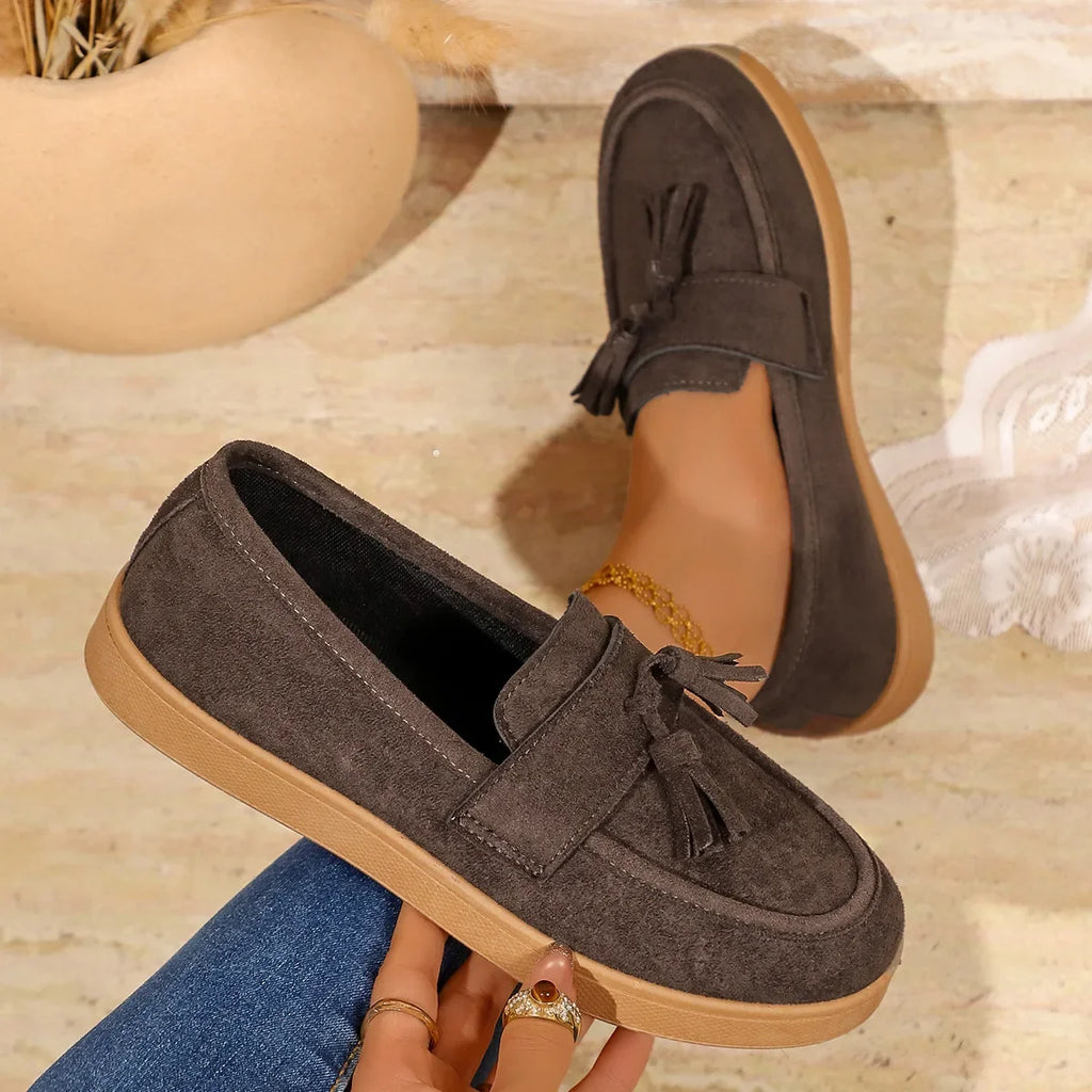 Women's Tassel Slip on Loafers Fashion Comfort Outdoor Flats Casual Shoes Daily Walking Shoes British Style Suede Sneakers 43