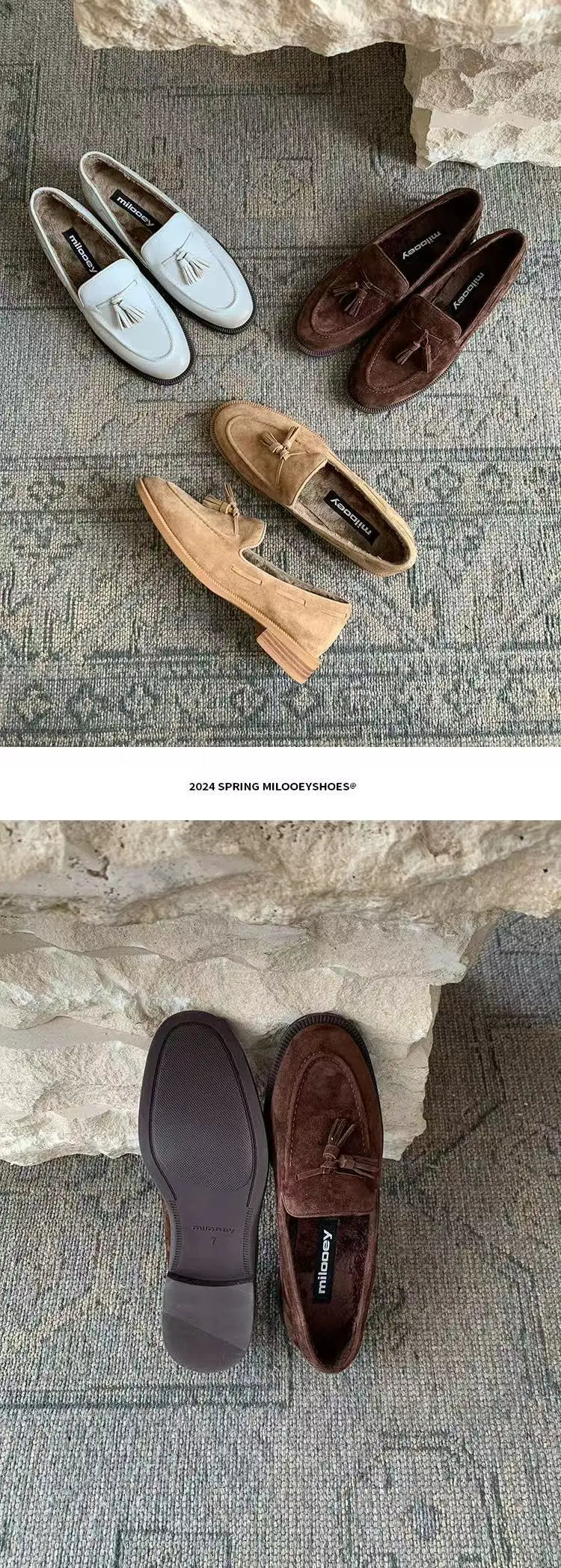 Casual Loafers Women Suede Tassel Round Toe Non-Slip Flat Shoes Women Flat Comfortable Vintage Loafers