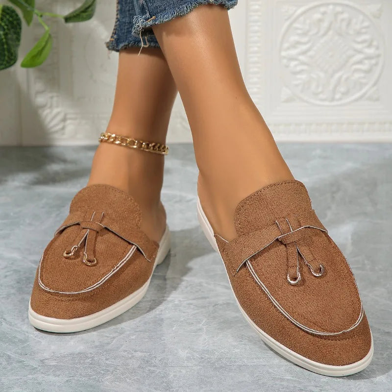 2025 New Casual Flat Bottom Lock Tassel Loafers Fashion Women Single Shoes Brand Metal Buckle Slipper Comfortable Slip on Shoes