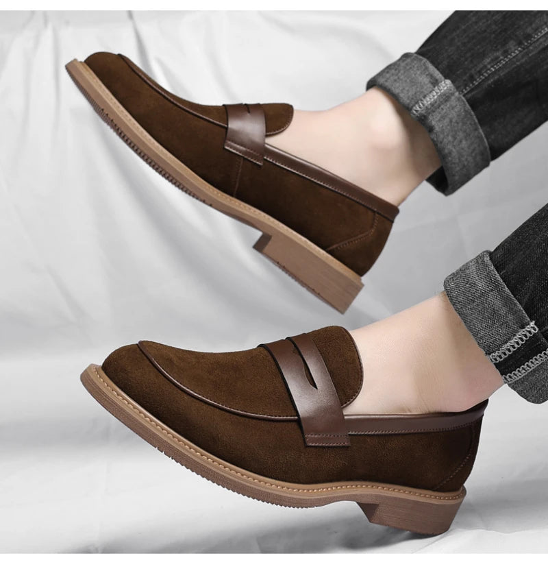 Men Loafer Shoes 2026 New Retro Nubuck Leather Shoes British Style Slip On Lazy Single Shoes Business Casual Leather Shoes For M