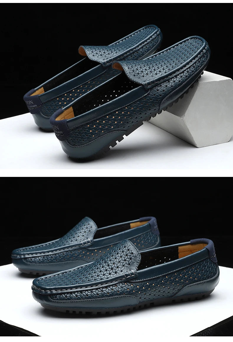 Mocassin Perforé Homme Bleu