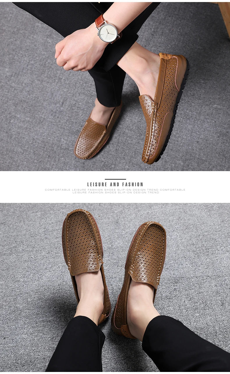 Mocassin Perforé Homme Bleu
