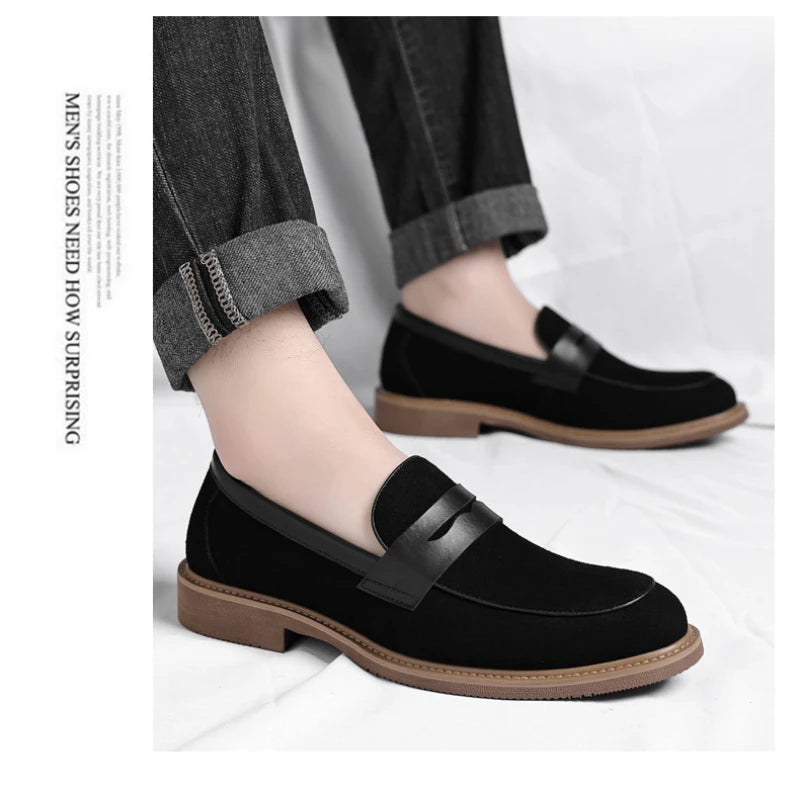 Men Loafer Shoes 2026 New Retro Nubuck Leather Shoes British Style Slip On Lazy Single Shoes Business Casual Leather Shoes For M