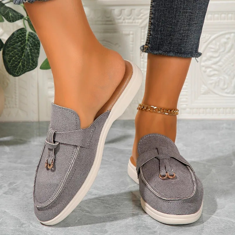 2025 New Casual Flat Bottom Lock Tassel Loafers Fashion Women Single Shoes Brand Metal Buckle Slipper Comfortable Slip on Shoes