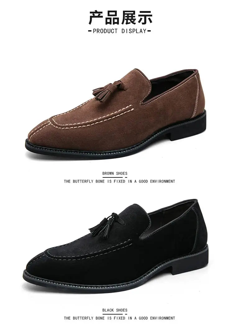 Loafers Men Plaid Tassel Suede Brown Square Toe Party Wedding Shoes for Men with  Dress Shoes Men