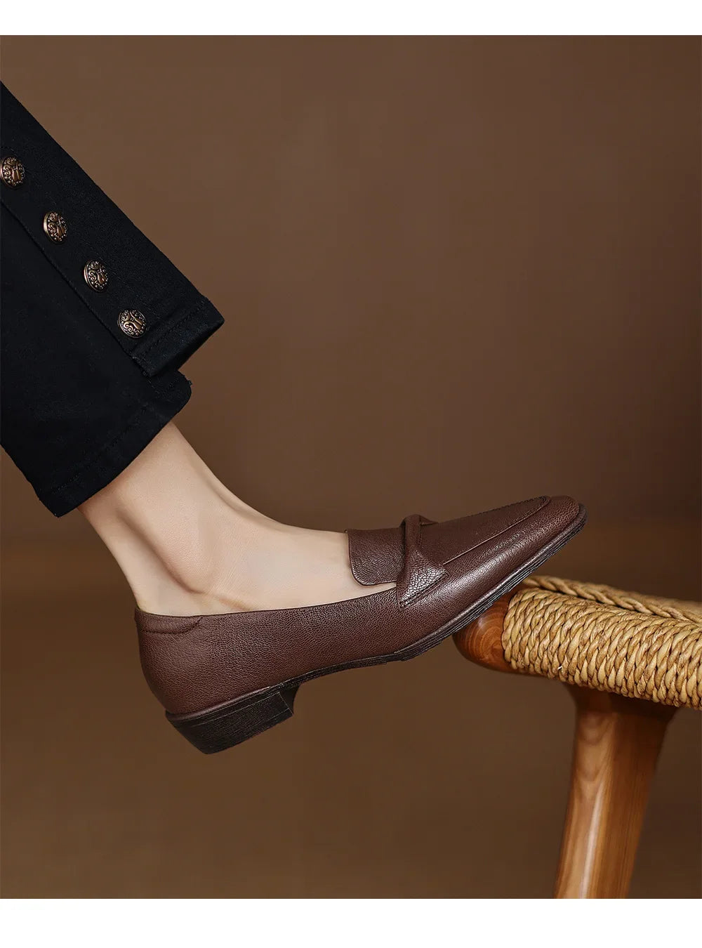 2025 spring autumn women pumps natural leather 22-25cm soft sheepskin+cowhide+pigskin pointed toe thick heel loafers women shoes