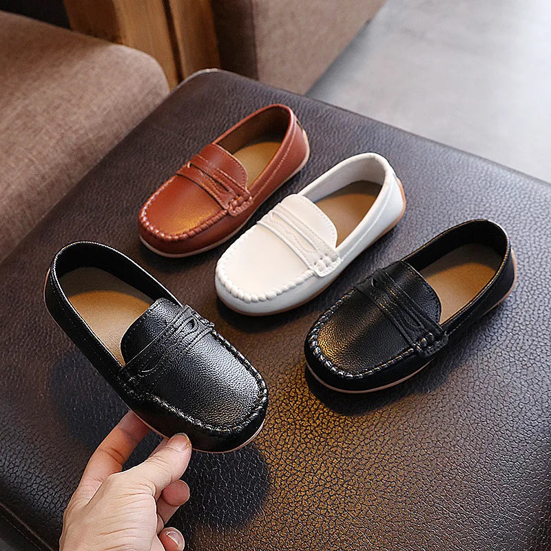 Boys Shoes Spring Autumn Kids Oxfords Boys Slip-on Flats Soft PU Leather Shoes Toddler Black White Loafers For Boy