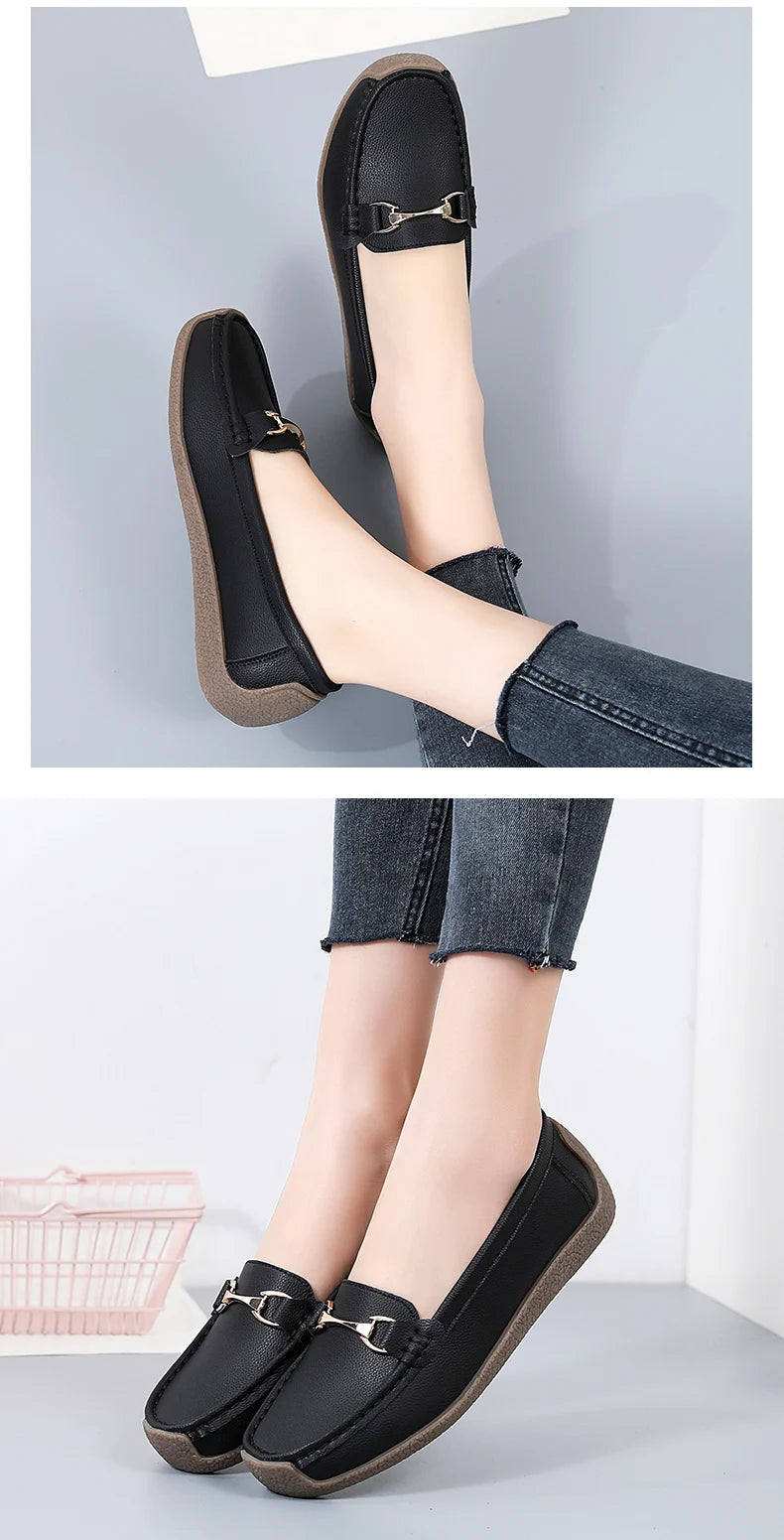 2024 New Women Shoes Flats Leather Moccasins Sneakers Woman Casual Shoes Slip-on Loafers Female Boat Shoes Big Size 44