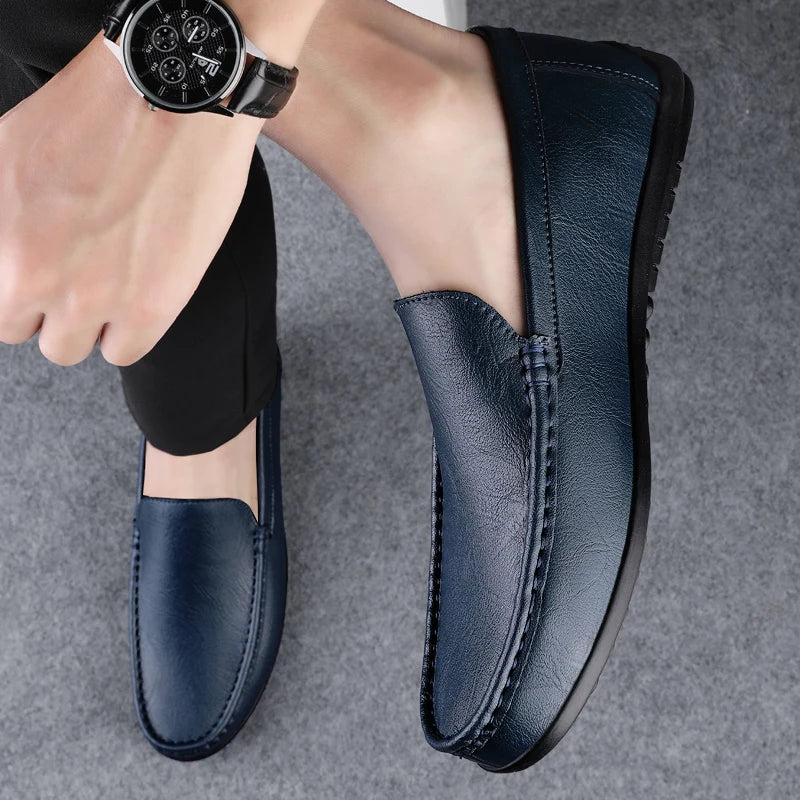 Mocassin Cuir Bleu Homme