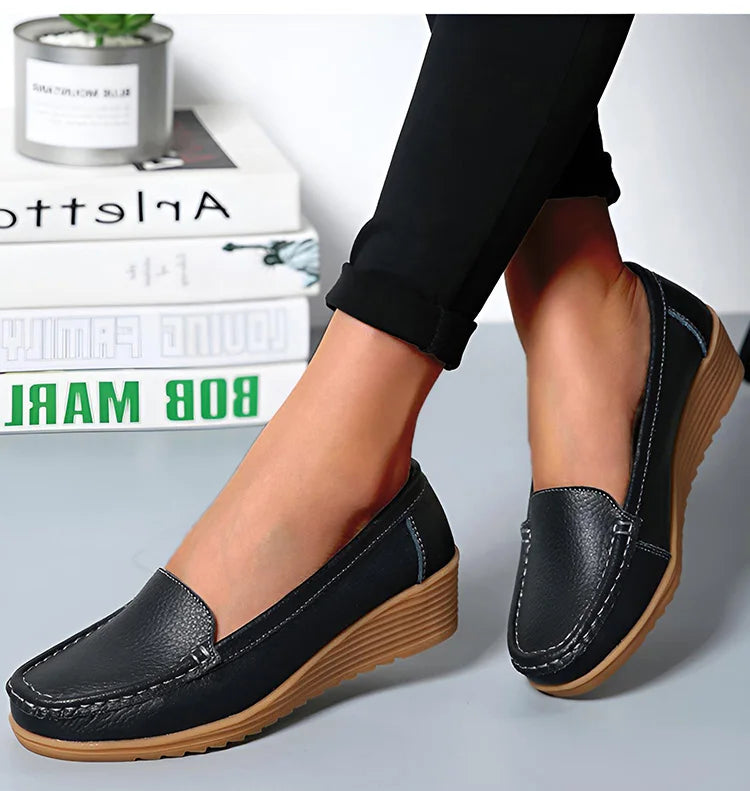 Leather Shoes For Women Flats White Black Loafers With Heels Shoes Casual Women's Moccasins Slip On Flat Shoes Summer Footwear