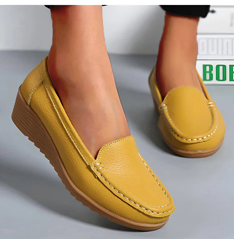 Leather Shoes For Women Flats White Black Loafers With Heels Shoes Casual Women's Moccasins Slip On Flat Shoes Summer Footwear