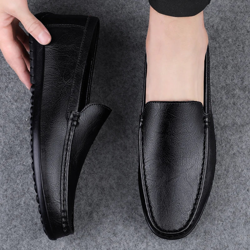 Mocassin Cuir Bleu Homme