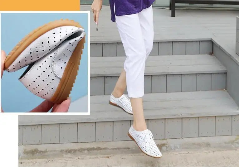 2026 New Women Flats Spring Autumn Woman Loafers Genuine Leather Female Shoes Lace up Soft Comfortable Ladies Women's Shoes