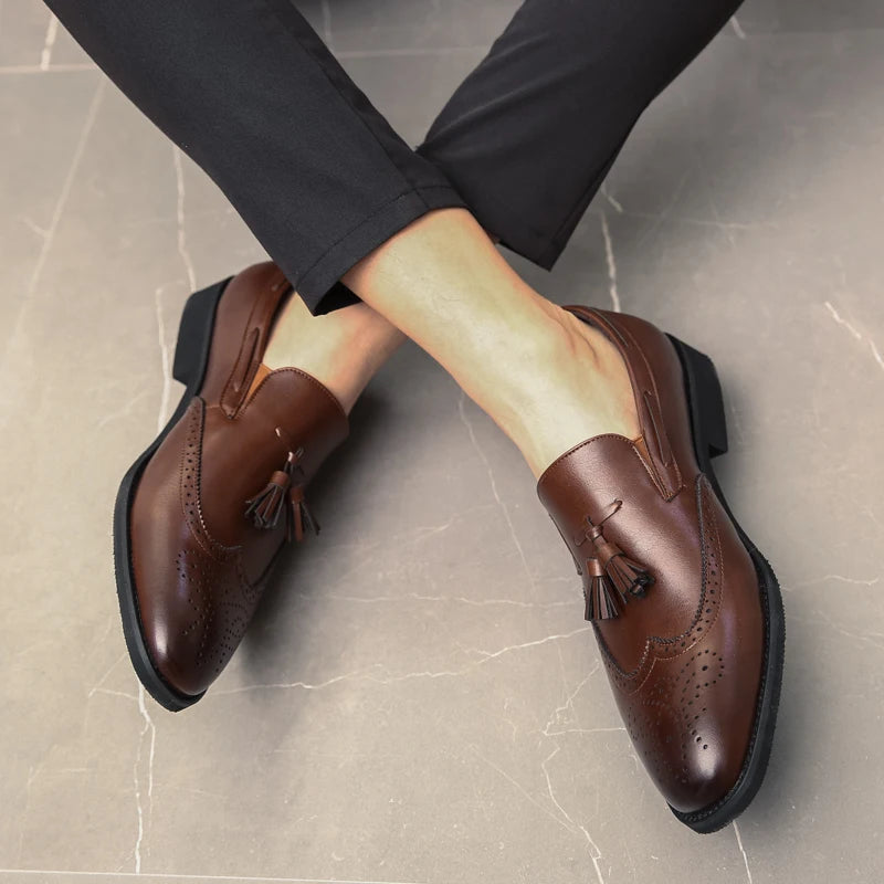 Luxury Men Loafers Tassels Soft Moccasins Spring Black Shoes Man High Quality Mens Shoes Casual Leather Driving Flats Size 38-48