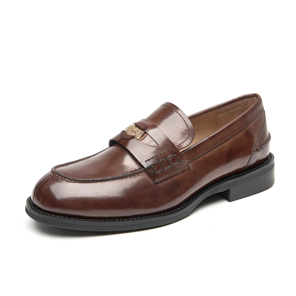 BeauToday Penny Loafers Women Genuine Calfskin Slip On Round Toe Square Heel Shallow Casual Spring Outdoor Ladies Shoes 26084