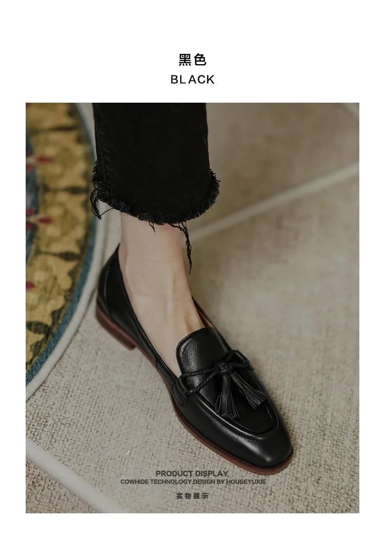 Retro British Style Square Head Women's Loafers Shoes 2022 Summer New Style Tassel Comfortable Single Shoes Women Brown Shoes