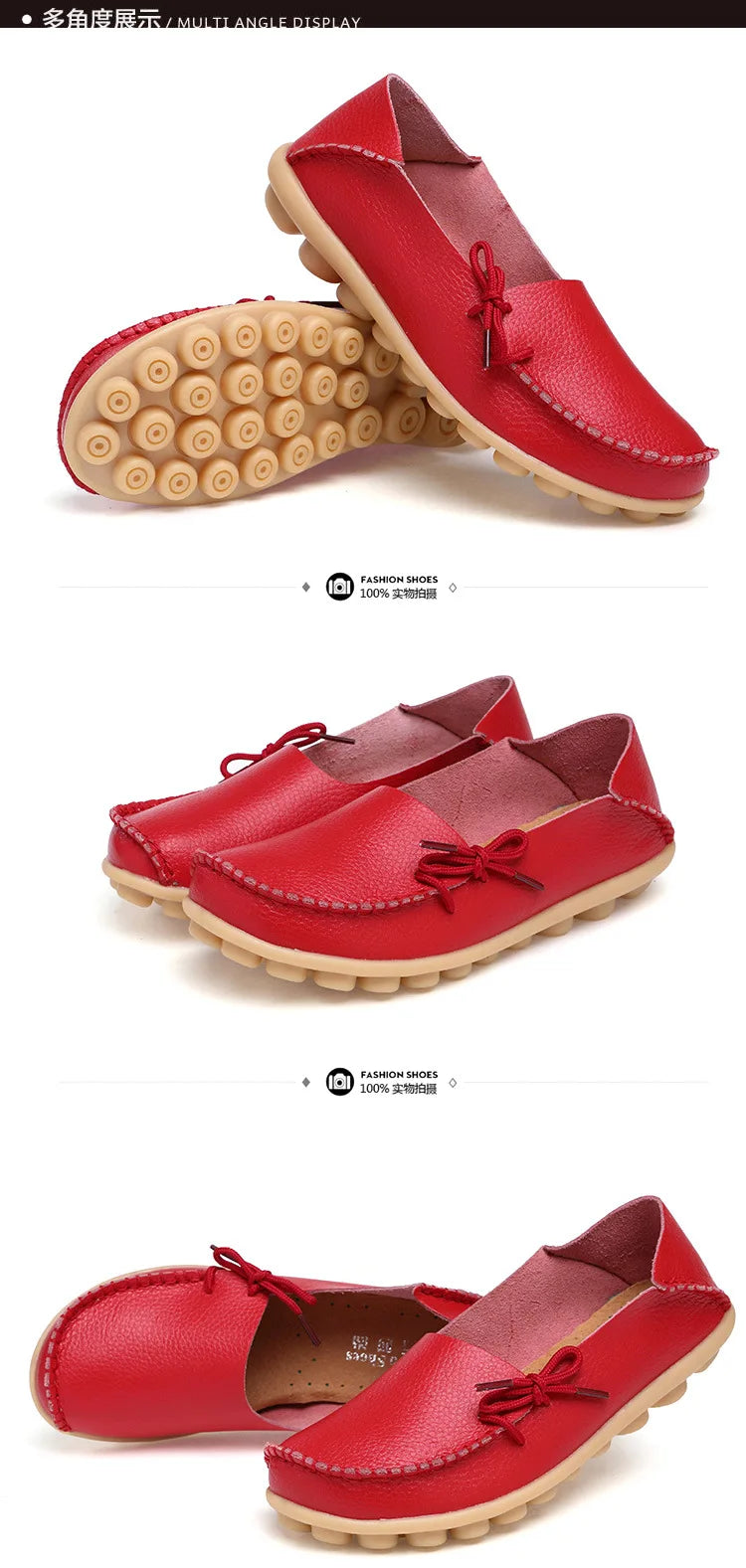 New Moccasins Women Flats 2026 Autumn Woman Loafers Genuine Leather Female Shoes Slip On Ballet Bowtie Women's Shoes Big Size