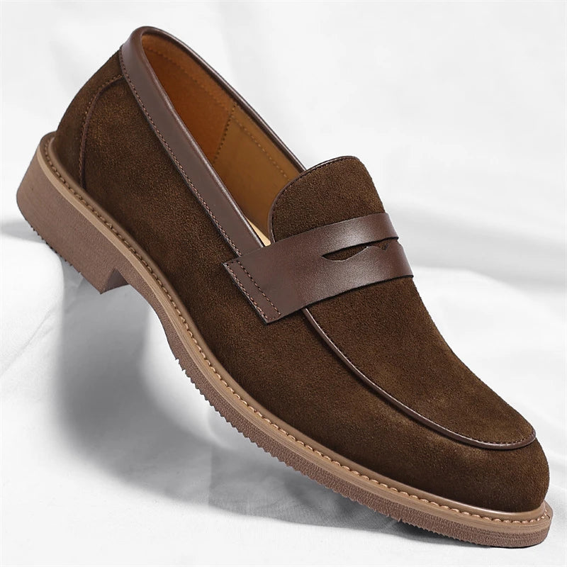 Men Loafer Shoes 2026 New Retro Nubuck Leather Shoes British Style Slip On Lazy Single Shoes Business Casual Leather Shoes For M