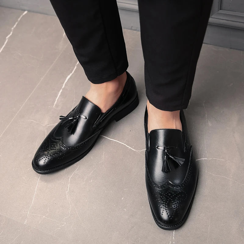Luxury Men Loafers Tassels Soft Moccasins Spring Black Shoes Man High Quality Mens Shoes Casual Leather Driving Flats Size 38-48