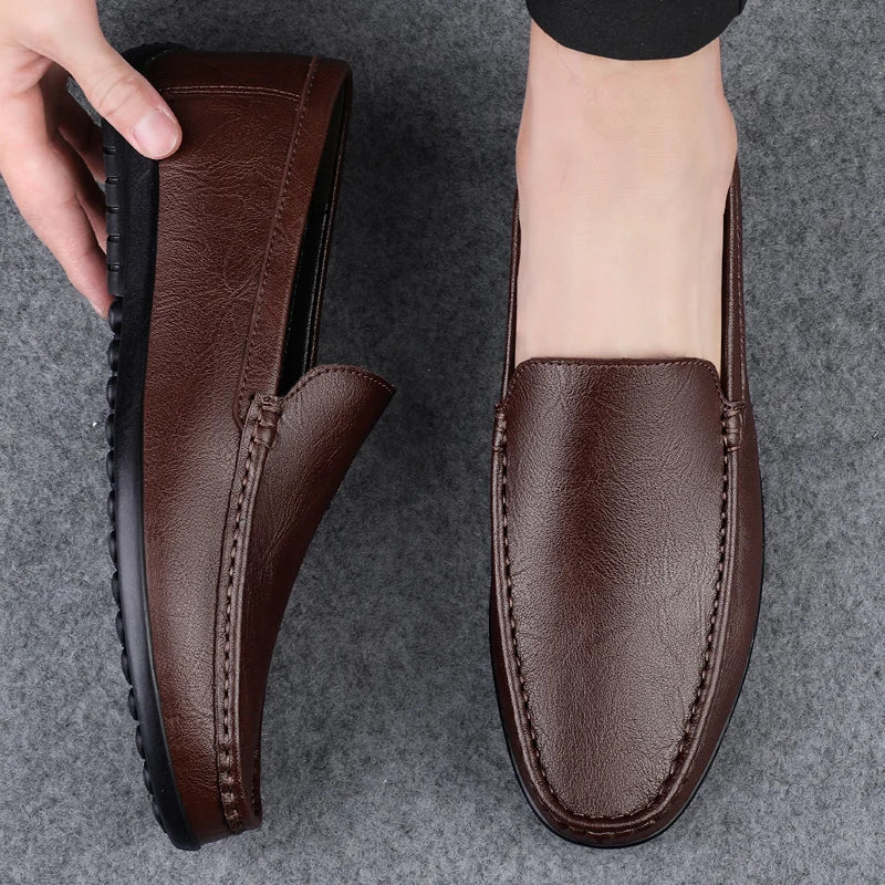 Mocassin Cuir Bleu Homme