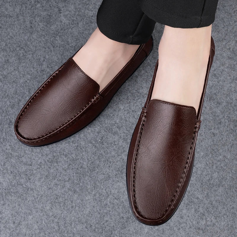 Mocassin Cuir Bleu Homme