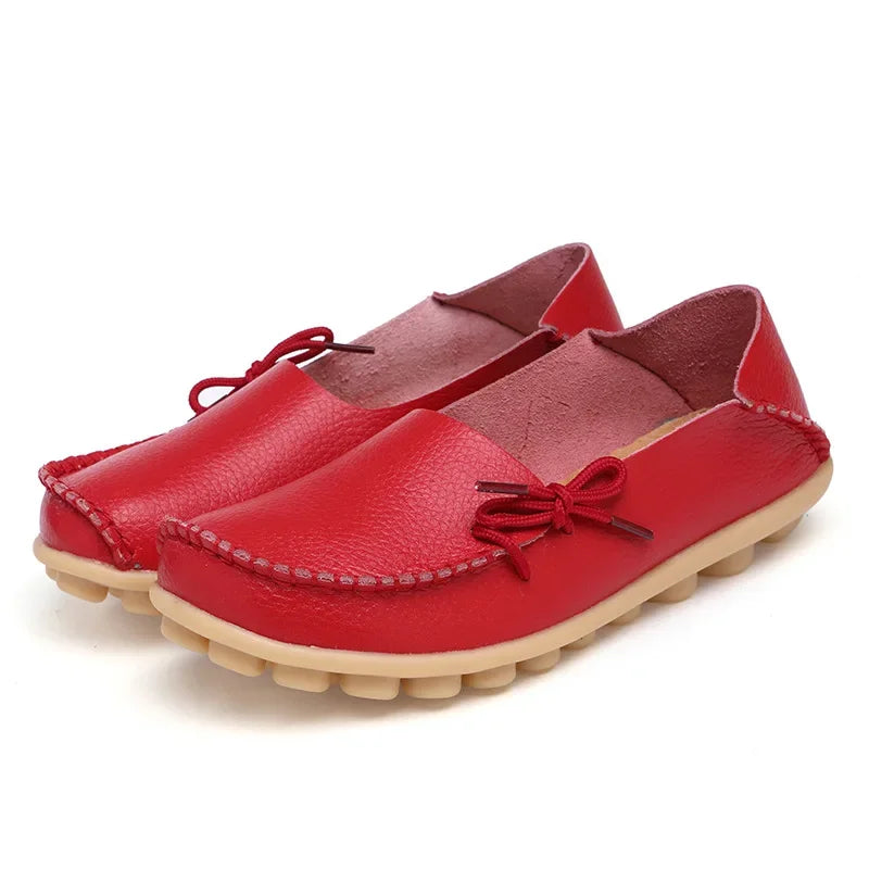 New Moccasins Women Flats 2026 Autumn Woman Loafers Genuine Leather Female Shoes Slip On Ballet Bowtie Women's Shoes Big Size