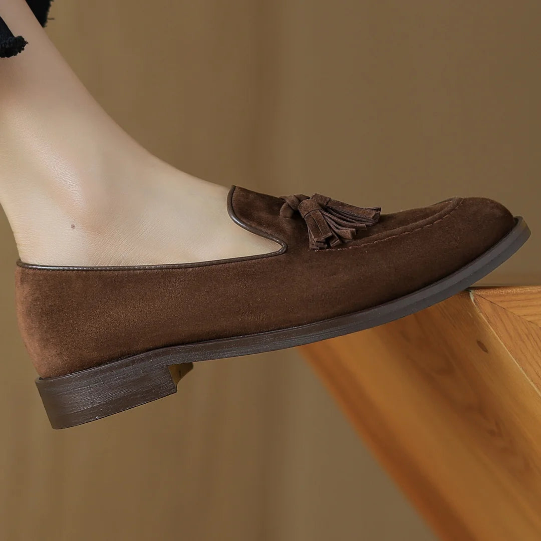 Women's natural suede leather fringe slip-on flats loafers leisure soft comfortable casual female moccasins shoes for woman sale