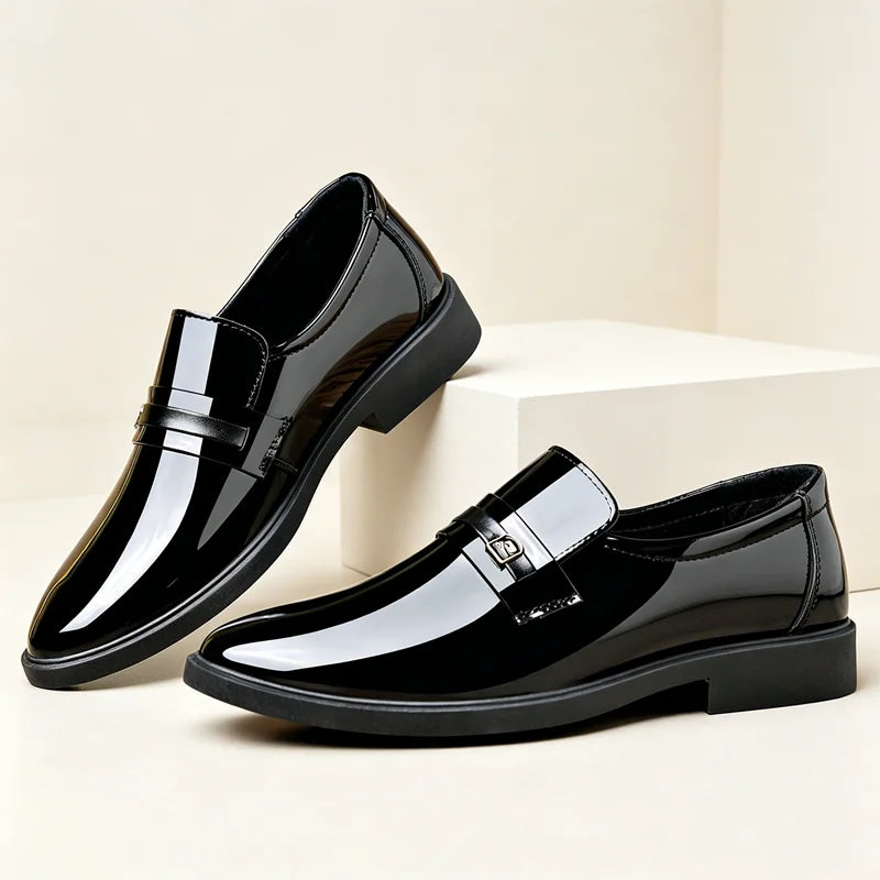 Gloss Patent Leather Men Slip-on Loafers Anti-slip Formal Dress Shoes Suitable for Commute Wedding Business Events