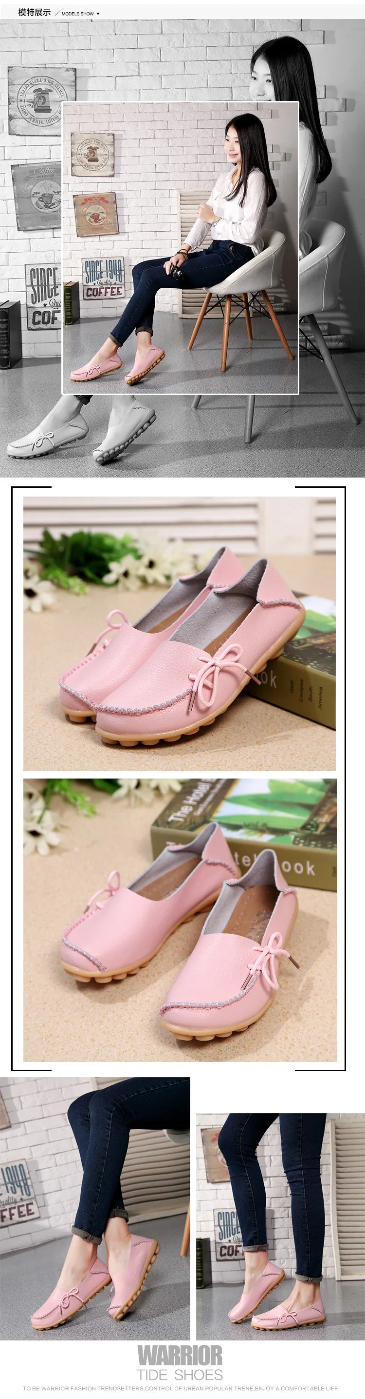 New Moccasins Women Flats 2026 Autumn Woman Loafers Genuine Leather Female Shoes Slip On Ballet Bowtie Women's Shoes Big Size