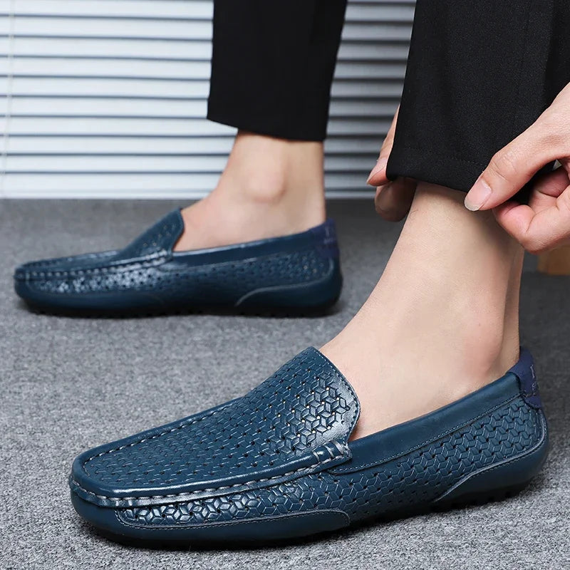 Mocassin Perforé Homme Bleu
