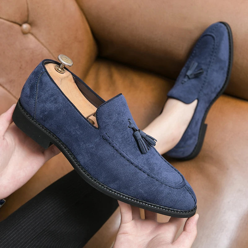 Loafers Men Plaid Tassel Suede Brown Square Toe Party Wedding Shoes for Men with  Dress Shoes Men