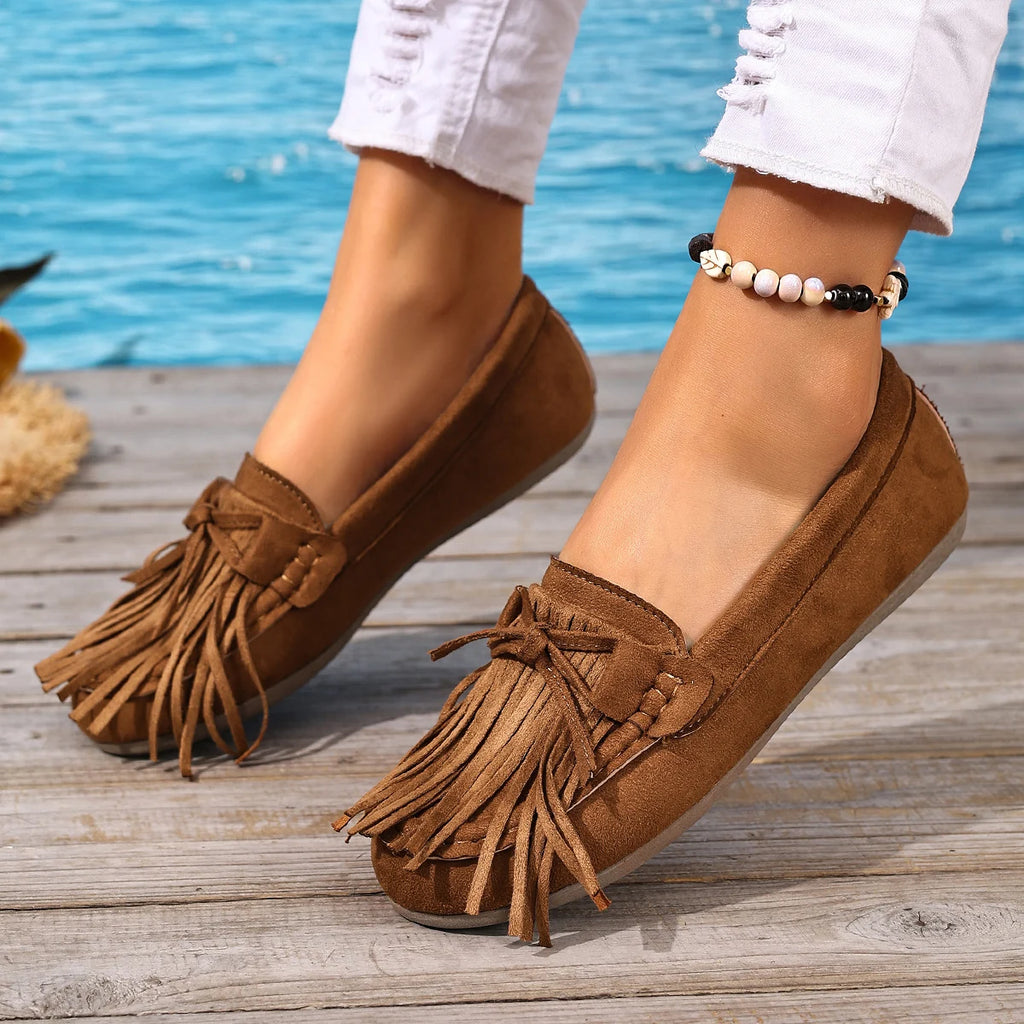 Summer Tassel Loafers for Women, Retro Suede Flat Shoes, Bohemian Style Slip-On Bean Shoes, Versatile Women's Shoes