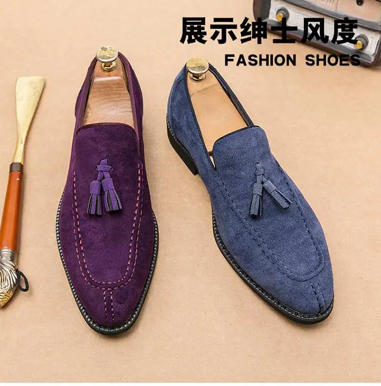 Loafers Men Plaid Tassel Suede Brown Square Toe Party Wedding Shoes for Men with  Dress Shoes Men