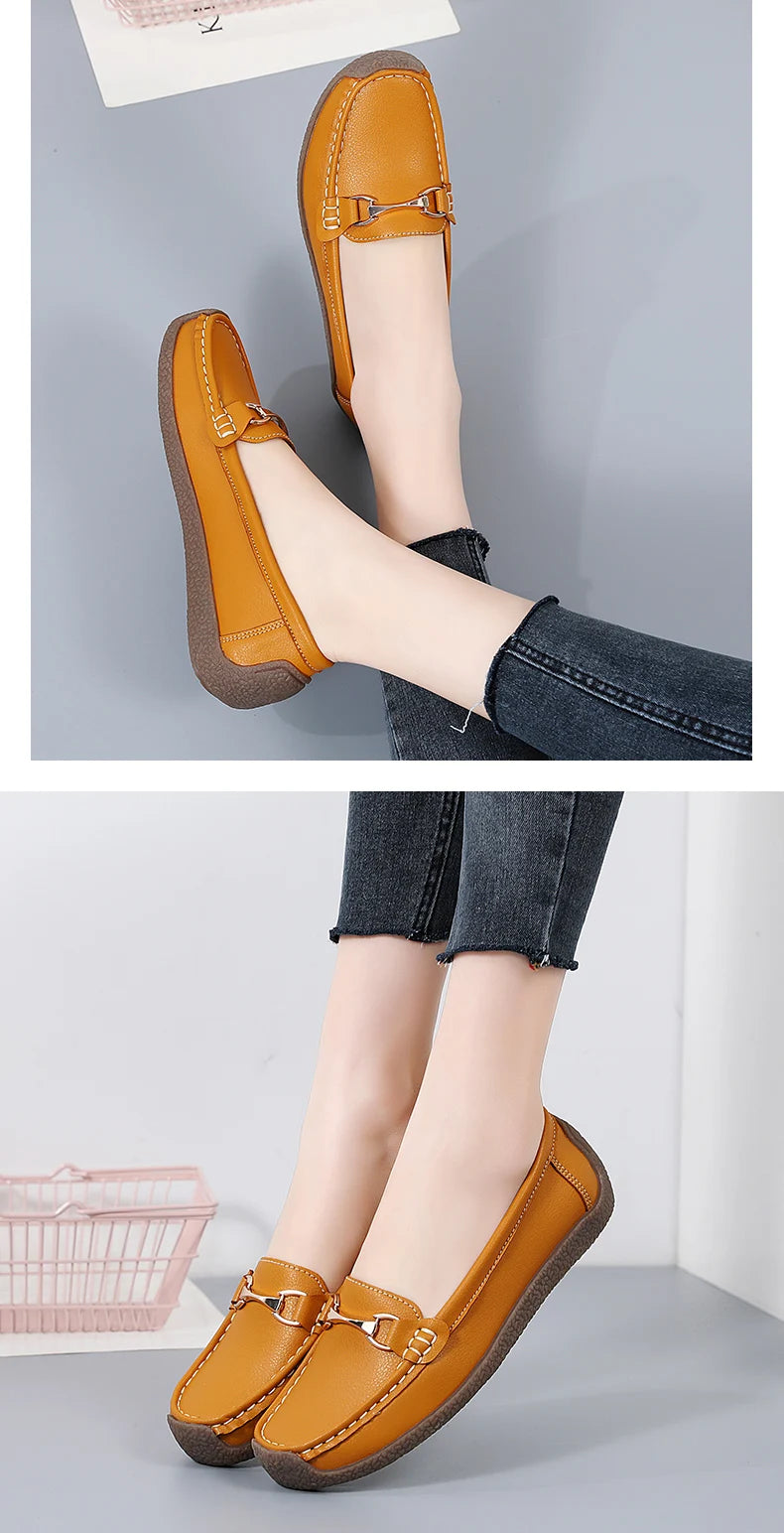 2024 New Women Shoes Flats Leather Moccasins Sneakers Woman Casual Shoes Slip-on Loafers Female Boat Shoes Big Size 44