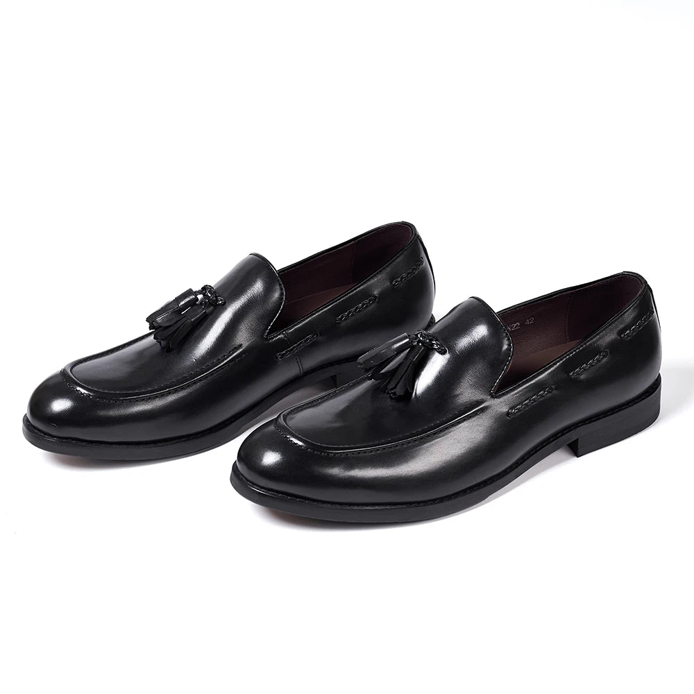 Classic Men's Genuine Leather Tassel Loafers Handmade Slip-On Casual Shoes Comfortable for Office Wedding Dressing Daily Wear