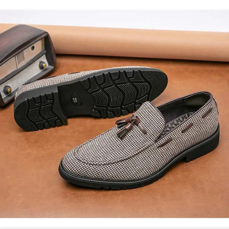 Loafers Men Plaid Tassel Suede Brown Square Toe Party Wedding Shoes for Men with  Dress Shoes Men