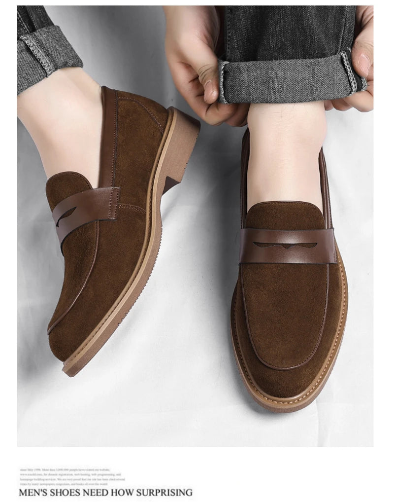 Men Loafer Shoes 2026 New Retro Nubuck Leather Shoes British Style Slip On Lazy Single Shoes Business Casual Leather Shoes For M