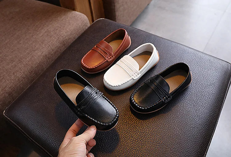 Boys Shoes Spring Autumn Kids Oxfords Boys Slip-on Flats Soft PU Leather Shoes Toddler Black White Loafers For Boy
