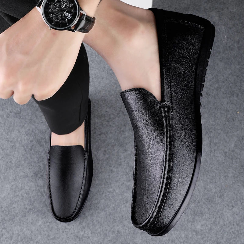 Mocassin Cuir Bleu Homme