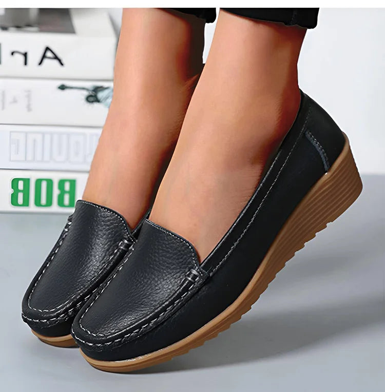 Leather Shoes For Women Flats White Black Loafers With Heels Shoes Casual Women's Moccasins Slip On Flat Shoes Summer Footwear