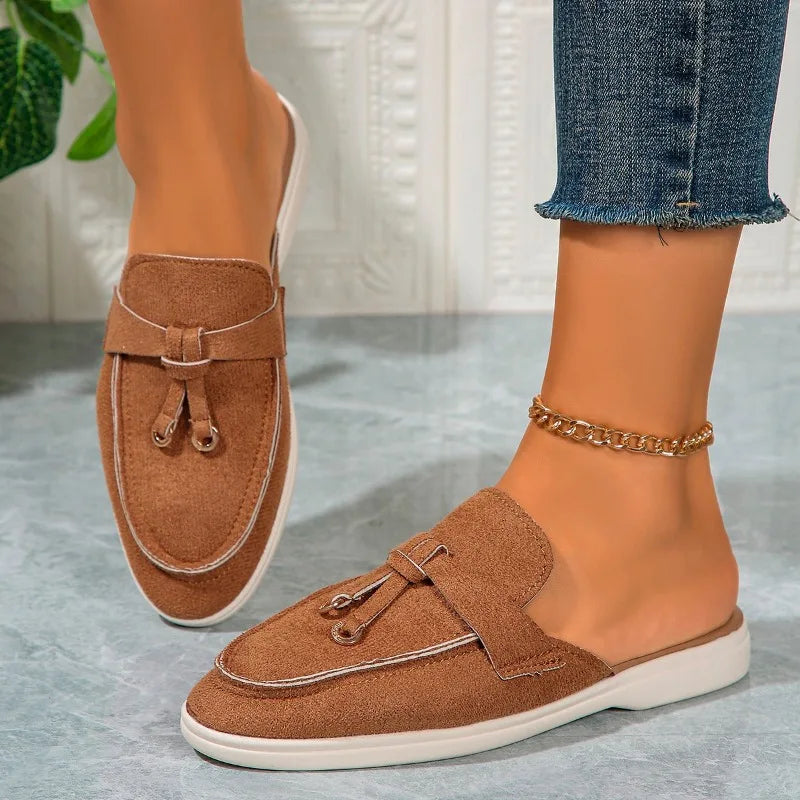 2025 New Casual Flat Bottom Lock Tassel Loafers Fashion Women Single Shoes Brand Metal Buckle Slipper Comfortable Slip on Shoes