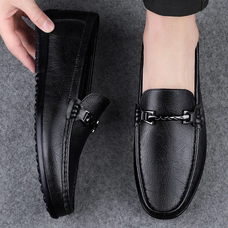 Mocassin Cuir Bleu Homme