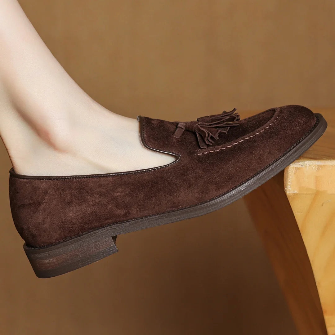 Women's natural suede leather fringe slip-on flats loafers leisure soft comfortable casual female moccasins shoes for woman sale