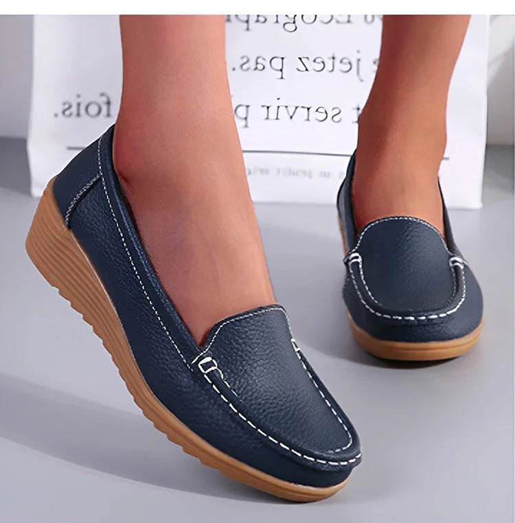 Leather Shoes For Women Flats White Black Loafers With Heels Shoes Casual Women's Moccasins Slip On Flat Shoes Summer Footwear
